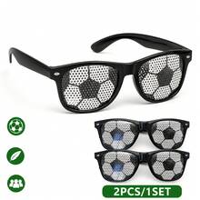 2 piezas de gafas de moda con patrón de balón de fútbol, accesorios de cabina fotográfica para fiesta de aficionados al fútbol, decoración y regalos para fiesta de visualización de la Copa del Mundo - Multicolor - Ver 2