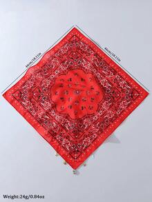 1pc Summer Ocean Style Women's Fashion Paisley Print Pattern Headscarf - With Starfish, Sea Turtle, Seashell Decoration Multifunctional Women's Headband Square Scarf, Polyester Material, Suitable For Beach, Seaside And Daily Wear - Red - View 5