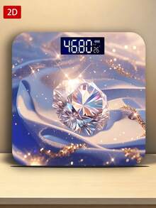 1 pieza Báscula electrónica con pantalla LED, báscula de baño plana 2D con diamantes brillantes, plataforma de pesaje decorativa - Adecuada para uso a largo plazo, satisface las necesidades de pesaje en el hogar, regalo de Navidad, Año Nuevo, Día de San Valentín, utiliza pilas AAA (pilas no incluidas) - A - Ver 3
