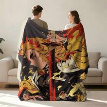 Flame Hashira Rengoku Kyojuro Flannel Blanket Demon Slayer Anime Character Plush Throw Blanket For Couch Bedroom Travel - Colour 1 - View 2