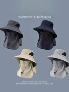 1pc Unisex Solid Color Sun Protection Hiking Outdoor Neck Guard Wide Brim Fishing Hiking Sun Hat Bucket Hat, Suitable For Daily Outings, Climbing, Vacation, Fishing Ski Masks - Multicolor - View 10