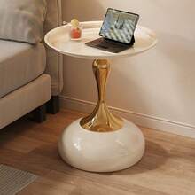 Small Round Coffee Table, White Coffee Tables For Living Room, Modern Round Side Table With Gold Pedestal Base,Modern Center Table For Small Space Home Office Gardern - Cream White - View 9