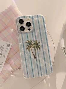 1件酷夏波浪椰子樹圖案防水防指紋防刮透明IMD軟亮面光滑手機殼，適合告白，送給朋友、家人、情侶的生日與節日禮物，適用於Apple 17/17 PLUS/17 PRO/17 PRO MAX - 彩色 - 查看 5
