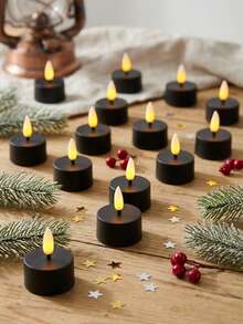 6/12/24pcs Flameless Candle Lights, With Timer Remote Control, Battery Operated, Odorless Flameless Mini Wishing Candles, Suitable For Halloween, Christmas, Valentine's Day, Gifts, Birthday, Proposal, Wedding, Party - Black - Warm Glow - View 5