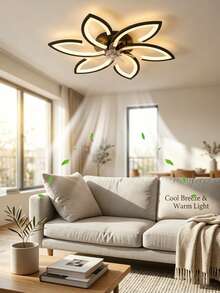Minimalist Petal Ceiling Fan Light, Remote Control Dimmable, 3 Color Light, Quiet, 6 Speed, Embedded Fan Light For Home - one-size - View 6