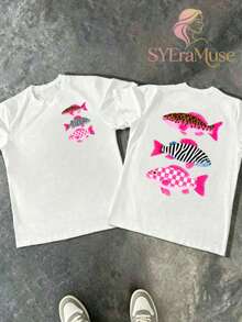 Women's Loose Fit"Leopard Zebra Pattern Fish"Printing T Shirt,Bohemian Lakeside Fishing Summer Aesthetics,Autumn Outfits,Suitable For Concerts,Vacatio - 白色 2 - 查看 4