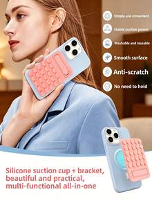 Silicone Suction Cup Phone Holder, Reusable, Compatible With Various Phones, Suitable For Bathroom Walls, Glass Mirrors, Vanity Tables And Other Smooth Surfaces, Ideal For Makeup, Fitness, Shower, Car And Kitchen Scenarios, Perfect Birthday Gift And Practical Phone Accessory For Friends And Family - Multicolor - View 4
