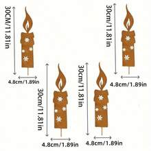 4pcs Freestanding Candle Silhouette Outdoor Decor, Rustic Metal Rusted Candle Silhouette: Metal Rusted Five-Petal Flower Candle Silhouette Christmas Garden Metal Decorative Stake, Suitable For Outdoor Yard Art, Lawn Decoration, Indoor Bonsai - 4pcs - View 2