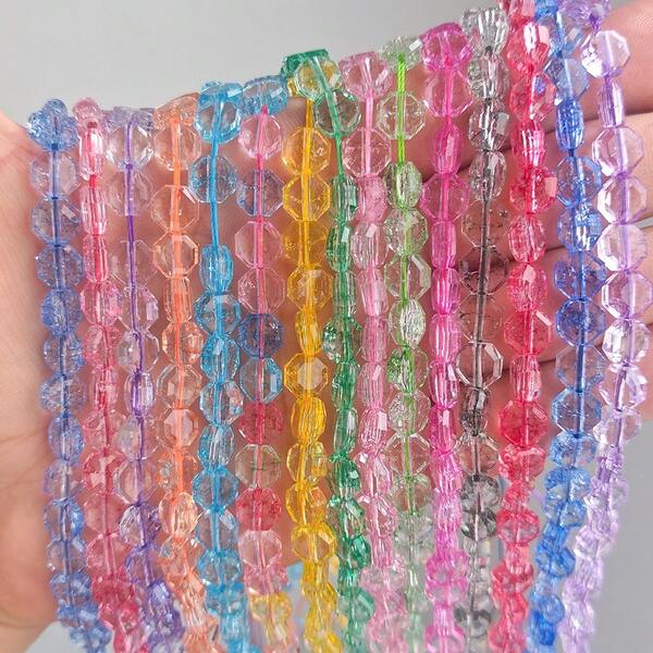 45pcs/Strand 8mm Flat Octagon Glass Beads Ice Crystal Crackle Beads DIY Beading Accessories For Shoes, Clothing, Phone Chains, Keychains, Pendants And Handmade Crafts