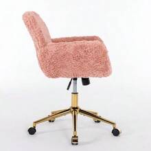 Dressing Chair In Fluffy Faux Rabbit Fur, Purple, Height Adjustable, 360° Swivel, With Armrests, Gold Metal Caster Base, Comfortable, Ideal For Bedroom Or Office, DE1831VT - 粉色 - 查看 4