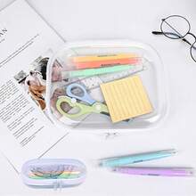 1pc PET Transparent Hard Shell Zipper Storage Box Set, Waterproof & Wipeable, For Makeup, Stationery, Dorm, Bathroom, Closet, Portable Small Item Organizer, Home, Travel, Holiday Essential Storage Bag - Multicolor - View 6