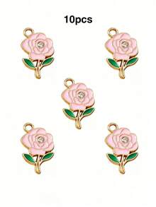 10/20/100PCS Rhinestone Rose Flower Pendant DIY Alloy Jewelry Accessories Earrings Necklace Charm Pendant Box Packaging Hanging Decoration - Rose - View 15