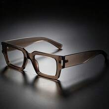 1 par de monturas de gafas sin lentes estilo callejero americano para mujer, color blanco crema, diseño rectangular de marco pequeño y grueso, monturas versátiles para accesorios de fotos en pareja - A - Ver 6