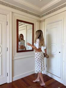 Polka Dot Print Dogtooth Frill Trim Double Layer Mesh Skirt, Fashion Casual Versatile - Apricot - View 4