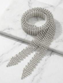 1/2pcs Women's Shiny Rhinestone Mesh Necktie, Elegant Sequin Diamond Choker Necklace, Luxury Evening Party Ball Wedding Accessory - Multicolor - View 5