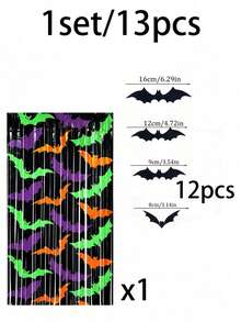 2set Halloween Colorful Bat Decorations, Suitable For Front Door, Entrance, Windows, Spooky Porch Decor Set, Indoor And Outdoor Halloween Home Decoration, Reusable, Also Suitable As Small Gifts Or Holiday Decoration Set - Multicolor - View 11