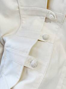 FGGG Women's Spring/Summer Drop-Shoulder Long Sleeve Small Stand Collar Elegant Old Money Style Short Woven Jacket, Beige - Beige - View 9