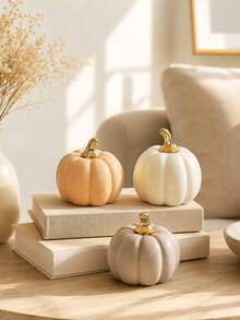 Fall Pumpkin Decor, 1 Pc Resin Thanksgiving Fake Pumpkin Figurines, White And Gold Pumpkins For Decorating, Fall Decorations For Home, Farmhouse, Harvest Table Centerpiece - Pumpkin Decoration - View 3