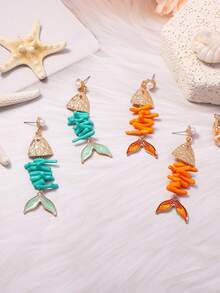 1 par de pendientes de oreja de pez de aleación vintage personalizados con coral, diseño de moda exagerado de nicho de lujo para mujer - Pendientes de pez - Ver 3