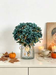 1 pezzo Dahlia artificiale - profumo di fiori artificiali realistici, perfetto per decorazioni natalizie, matrimoni, San Valentino e decorazione della casa, decorazione autunnale, Ognissanti, regalo - Blu - Visualizzare 6