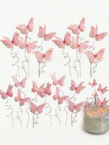20pcs/10pcs Butterfly Cake Toppers, 3D Butterfly Cupcake Decorations, Mesh Butterfly Decor, Butterfly Party Decorations, Transparent Metallic Wire Butterfly, Birthday Wedding Engagement Bridal Shower Cupcake Decorations - Multicolor - View 1
