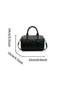 Dedoo Vintage Print Mini Cylinder Handbag With Scarf Decoration, Detachable Shoulder Strap, Versatile One Shoulder Crossbody Bag For Women - Black - View 10