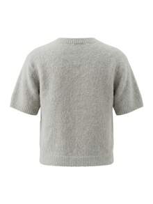 Atasan Wanita Rajut Lembut Berbulu Halus, Leher Bulat, Lengan Pendek, Potongan Reguler - Grey - View 10