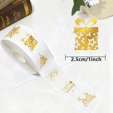500pcs/Roll Gold Foil Christmas Stickers Deer Horn Gift Box Foil Stickers Holiday Greetings Thank You Self-Adhesive Stickers Decorative Gift Box Seal Stickers School Supplies - Cartoon - View 8