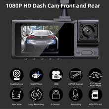 3 Channel 1080P Dash Cam Front And Rear, 1080P Dash Cams For Cars, Car Camera, G-Sensor, Night Vision, With 32GB SD Card - EL-cX500 - View 4