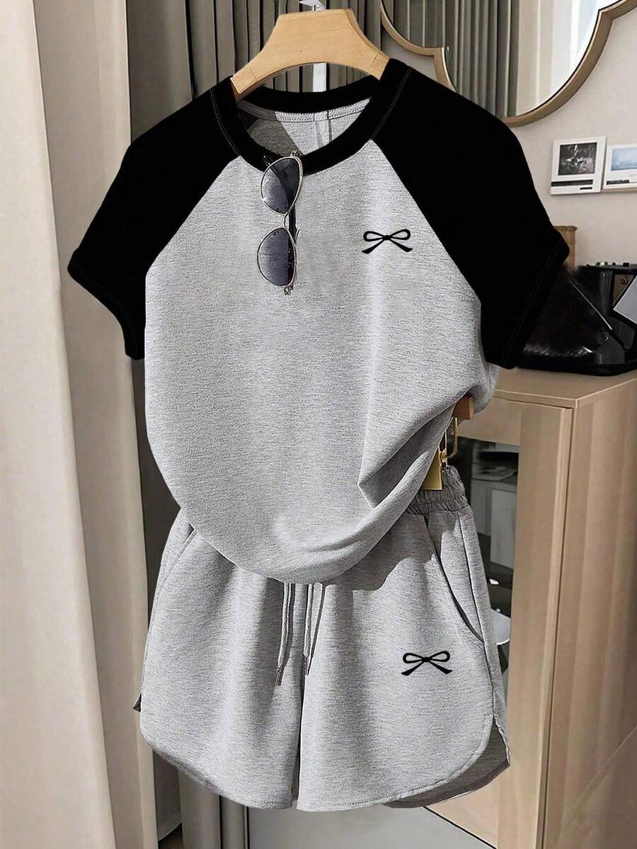 Resyla Women's T-Shirt And Shorts Set, Solid Yellow, Summer Casual Wear, Graphic Design, Stylish, Versatile, For Daily Wear, Outdoor Activities, Shopping, Travel UQVO - 多色 6 - 查看 1