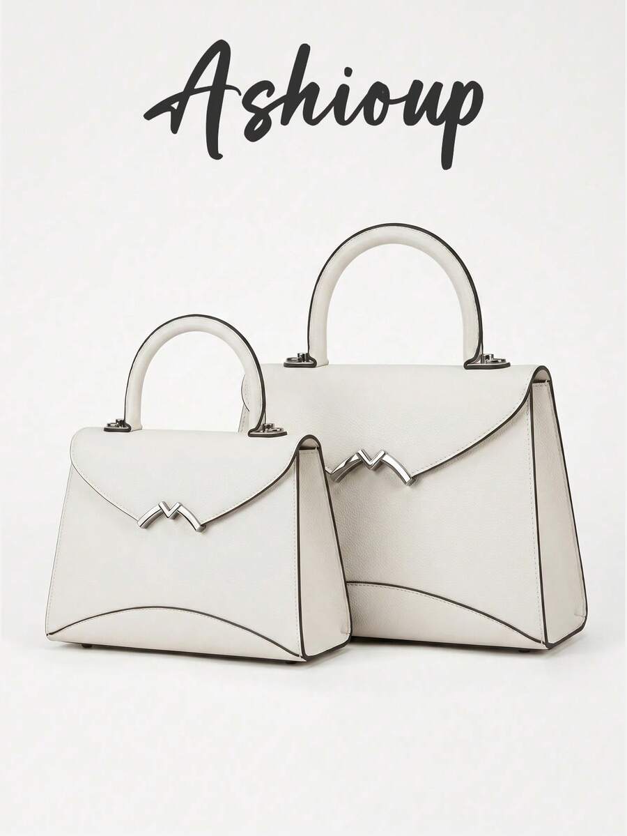 Damen-Handtasche mit strukturiertem Griff, minimalistische weiße Satchel-Handtasche, Pendler-Büro-Schultertasche, Designer-Stil-Handtasche, Luxus-Designer-Tasche - Weiss - Übersicht 1