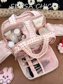 Fashionable Lightweight Large Capacity Storage Bag, Multi-Pocket Women's Makeup Bag, Toiletry Bag, Storage Bag, And Zippered Large Capacity Multi-Functional Travel Bag, Suitable For Travel And Vacation. - Pink - View 3