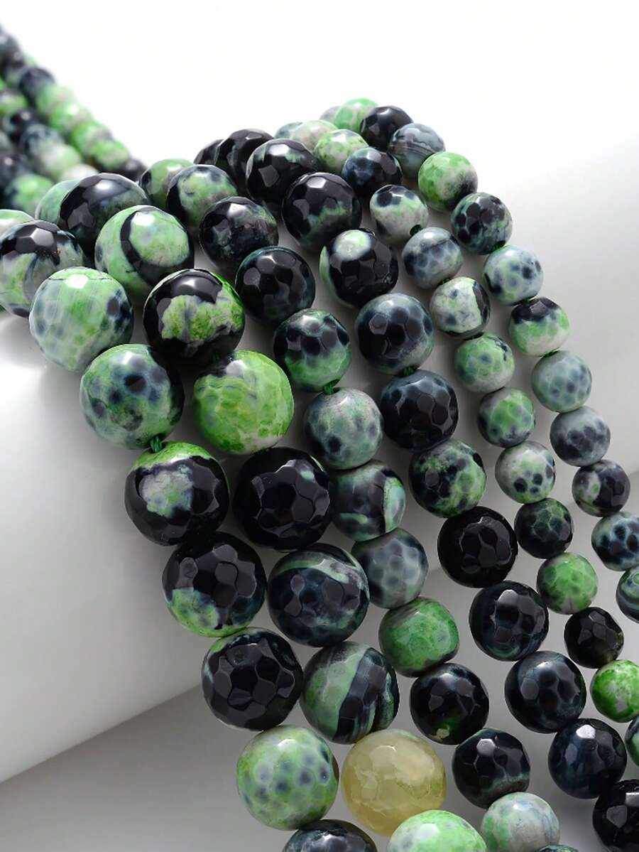 1串 6/8/10mm 天然刻面綠色火焰瑪瑙散珠,珠飾隔珠,適用於珠寶手工製作手鍊項鍊 - 彩色 - 查看 1