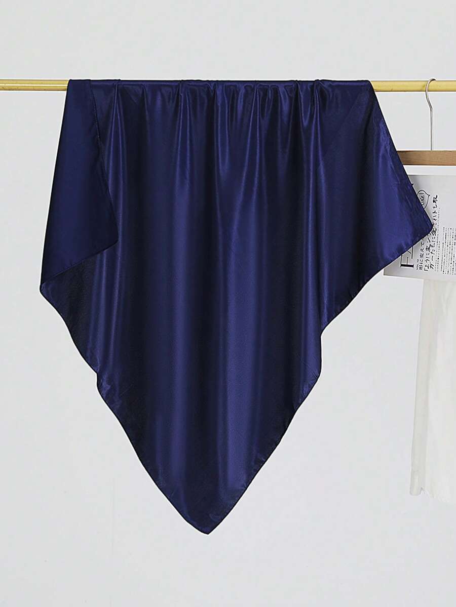 1件女款休閒純色緞面圍巾/頭巾,極簡風春夏髮飾圍巾,適合度假、海灘派對、街頭時尚 - 藏蓝色 - 查看 1