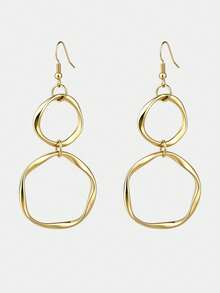 Ashenrae 1 Pair Creative Twisted Infinity Loop Dangle Earrings With Long Ring Pendant, Suitable For Women's Daily Wear - Gold - View 1