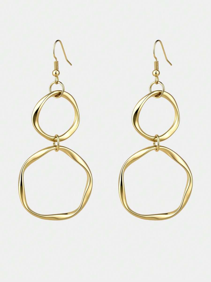 Ashenrae 1 Pair Creative Twisted Infinity Loop Dangle Earrings With Long Ring Pendant, Suitable For Women's Daily Wear - Gold - View 1