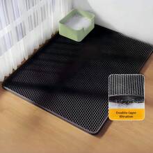 Tappetino anti-schizzi a doppio strato in EVA per lettiera per gatti, design a nido d'ape a doppio strato, tappetino di pulizia per animali domestici impermeabile e anti-urina, tappetino per la raccolta della lettiera per gatti, accessori per gatti, adesivo antiscivolo venduto separatamente, si prega di misurare accuratamente le dimensioni della lettiera per gatti prima, quindi fare riferimento alla tabella delle taglie per l'acquisto - nero - Visualizzare 1