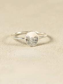 Simple Sea Wave Rings Engraved Oval Rings For Women Copper Minimalist Finger Ring Birthday Gift Jewelry - Silver - View 9