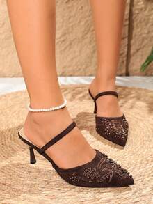Women's Elegant Party Dress Stiletto Pointed Toe High Heel Sandals, Commute Date Evening Wear Slimming High Heel Sandals - Brown - View 8