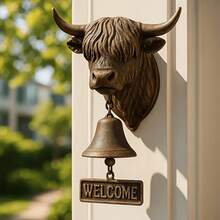 Handmade 3D Highland Cow Welcome Bell, Vintage Farmhouse Wall Mount Doorbell With Crisp Tone.Hanging Decor For Porch, Garden & Ranch, Charming Outdoor Ornament Gift For Home Entryway - Bronze - View 7