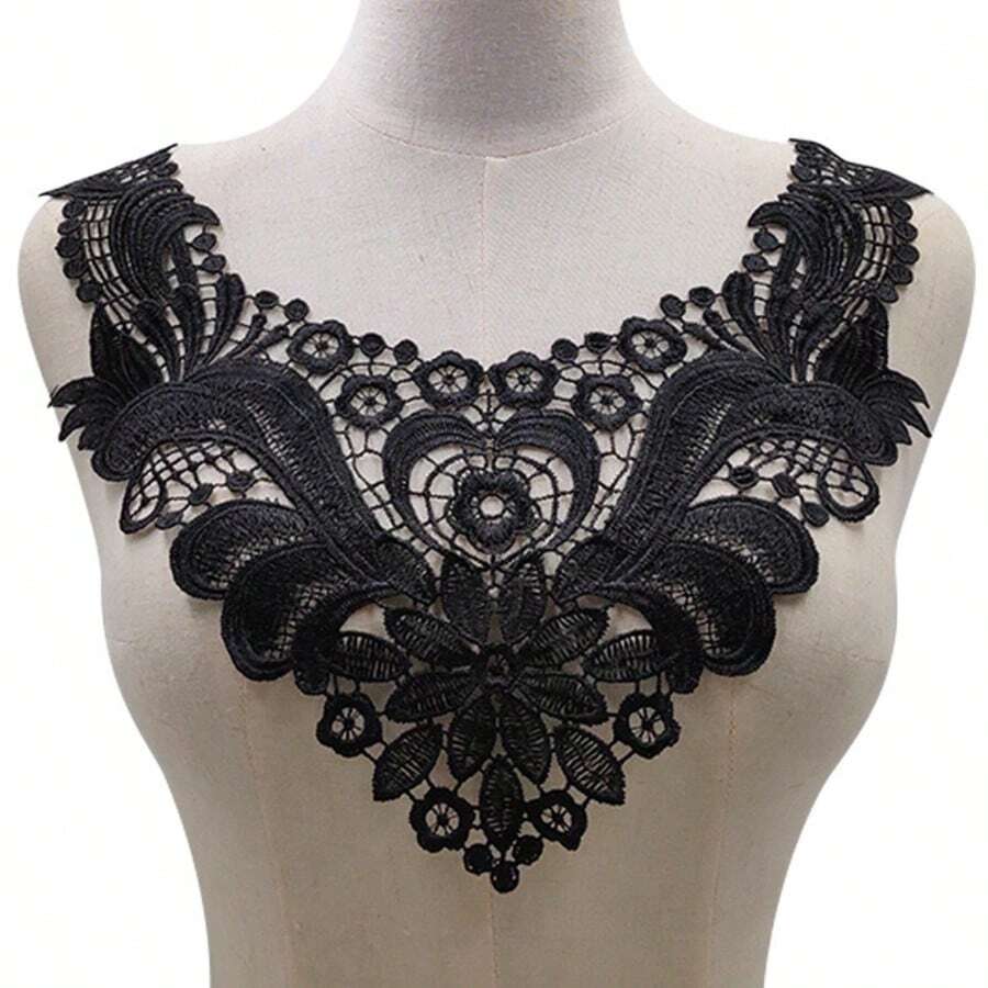 2/1pc Polyester Lace Embroidered Hollow Floral Fake Collar Applique Lace Accessory For Dresses And Crafts - D - View 1