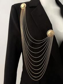1pc INS Fashion Elegant Multi-Layer Tassel Chain Design Brooch Decoration For Dress/Suit, Exaggerated Chain Bag Pendant - Gold - View 3