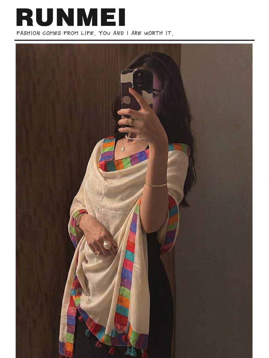 1件女款優雅彩色向日葵圍巾,奢華夏季波西米亞風圍巾/披肩,髮飾,適合日常穿著 - 彩虹色 - 查看 1