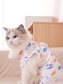 1pc Pet Recovery Suit For Mother Cat And Dog, Postpartum & Post-Surgery Anti-Licking Anti-Scratching Hook And Loop Adjustable Anti-Escape Belly Protection Nursing Weaning Suit, Thin Style For Male Cat - Baby Blue - View 8