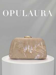 OpulAura 1件水波紋壓克力精緻小手提包，飾有亮片鍊條與蛇頭鎖扣，時尚手拿包，適合晚裝，完美適用於正式派對、婚禮、雞尾酒會等場合，送給女性的絕佳禮物 - 杏色 - 查看 6