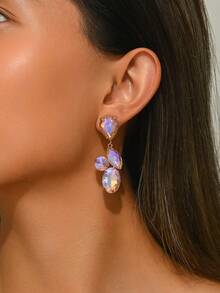 1 Pair Women's Teardrop Shaped Colorful Floral Diamond Earrings Suitable For Going Out (Card For Reference Only, Random Card) - Multicolor - View 2