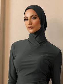 1pc Summer Bath & Swim Headscarf, Quick-Wear Design, Women's, Extended Neckline - Dark Grey - View 6