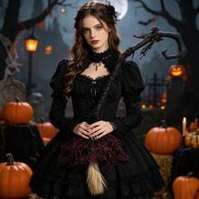 Halloween Witch Broom Gothic Roses Skeleton Hand Witch Broomstick Masquerade Party Favor Booth Accessories - Black - View 9