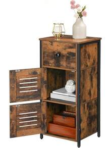 Kommode: Schrank mit Schublade und verstellbarem, Beistellschrank, Nachttisch, Telefontisch, Lamellentür, Flurschrank, Wohnzimmer, Schlafzimmer, Büro, Flur, Vintage EBF15CW01 JHZY - 1 - Übersicht 5