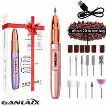 GANLAIX 专业指甲钻套装、USB 充电指甲钻、300mAh 锂电池、修甲和修脚套装、家用和沙龙指甲锉套装、指甲抛光器、抛光工具 - 粉色 - 查看 2